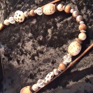 Glazed Ceramic Boho Brown & Tan Beaded With Wood Accents Necklaces 18 & 34 Long